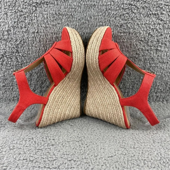 Michael kors berkley Espadrille Wedge‎ Canvas Slingback Womens Sandal Orange Zip - Picture 9 of 16